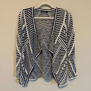 Nic + Zoe women blue and white knit open draped cardigan | PP Petite Small